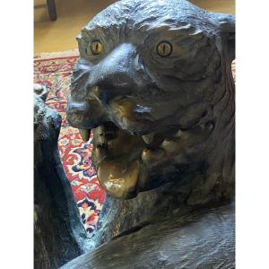 Bronze  Sculpture Of A  Tiger   Foundry Mark Coffee Table Base 