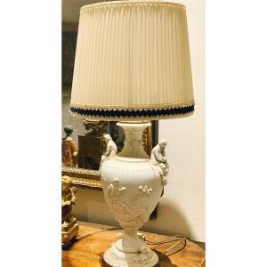 19 Th  Century Capo Di Monte Vase T Porcelain With Neo Classical Patterns Mounted As A Lamp