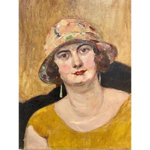 Post-impressionist Portrait Of A Woman With A Hat Branded With Lefranc Fire, Signature Trace