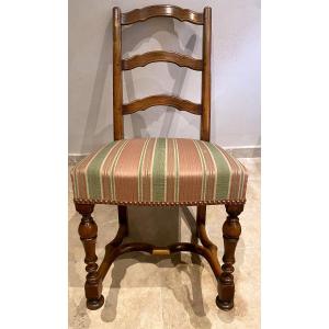   Six Louis XIV Style Chairs, 20th Century. The Seats Are Upholstered In Striped Fabric.