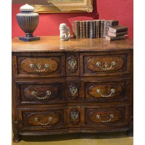Louis XIV Period Castle Crestoide Commodel In Solid Elm Burry With Four Drawers 