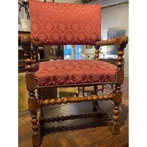 Louis XIII Style Oak Armchair From The 17th Century  