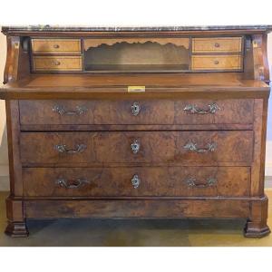 19th Century Louis Philippe Style Chest Of Drawers In  Burl Walnutwith Marble Top 