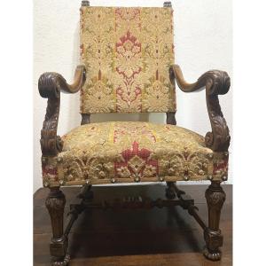 Pair Of Louis XIV Period Walnut Armchairs Upholstered In Floral Tapestry