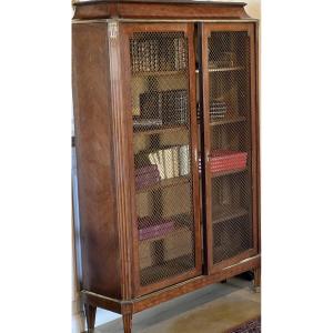 XIXth Century Precious Wooden Library With Two Woven Gilded Brass Doors