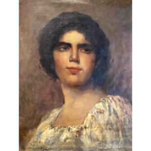 Portrait Of A Young Woman 19th C Signed J.n Diaz