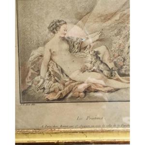 Colored Estampe Le Printems Epoque XVIII ème Par Jean-baptiste Huet 1745 -1811