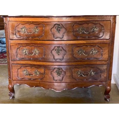 18 Th Century  Louis   XV  Chest Of Drawers In  Solid Fruitwood  With 3 Drawers