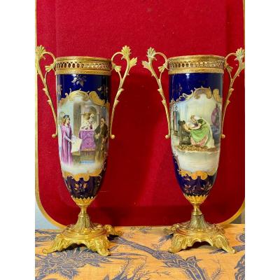 Pair Cassolettes De Sevres Restoration Period Decor De Scenes
