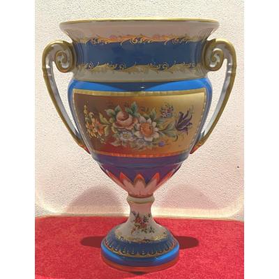 Limoges Porcelain Vase Begining XIX Th Century Hand Painted And Signed Da H:39 Cm