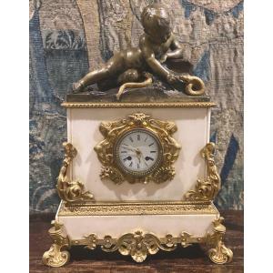 Gerard 1819 Pure White Marble Pendulum With Putto And Serpent In Bronzes