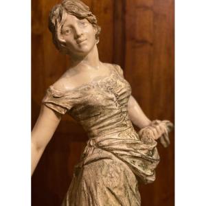 Large Sculture In Painted Plaster From The Sower H: 98 Cm 19 Eme