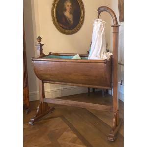 Empire Period Rocking Cradle In Walnut Padded Quilted New