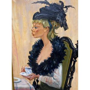 Elegante Young Lady Dressed With A Hat In The Style Of Coco Chanel Signed  Cochon