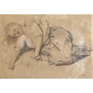 Drawing Of Peasant Woman Pencil Gouache Attributed To Auguste Delacroix 1809_1868