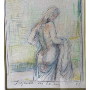 Colored Pencil Drawing Of A Young Woman Signed P. B