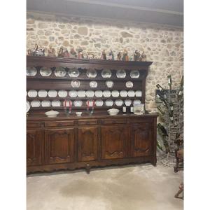 18th Century Castle Dresser In Solid Chestnut With Five Doors And Five Drawers
