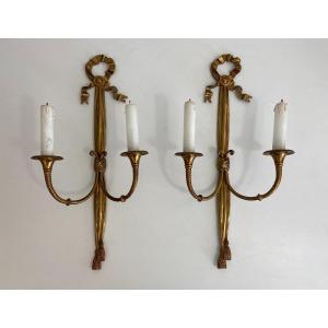 Pair Of Louis The 16th Style Bronze Wall Lights