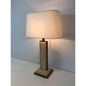 Travertine And Gilt Metal Table Lamp. French Work. Circa 1970