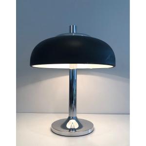 Large Chrome And Black Lacquered Design Table Lamp. French Work. Circa 1950