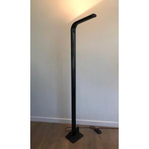 Black Lacquered Metal Halogen Floor Lamp. Italian Work. Circa 1970