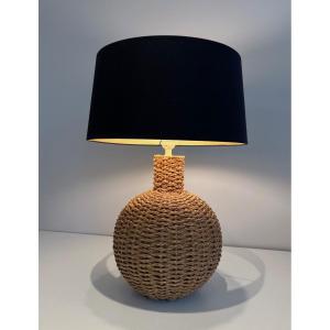 Rope Table Lamp. French Work In The Style Of Adrien Audoux & Frida Minet. Circa 1970