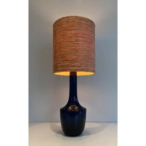 Blown Blue Glass Table Lamp. French Or Italian Work. Circa 1970