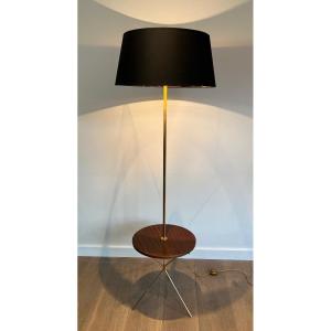 Neoclassical Style Brass Floor Lamp With A Mahogany Shelf In The Style Of Maison Jansen