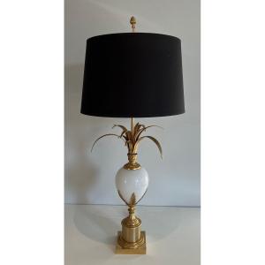 Gilt Nickel And White Opaline Ostrich Egg Table Lamp In The Style Of Maison Charles