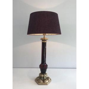 Dark Red Cristal And Bronze Table Lamp. French Work By Cristal & Bronze Paris. Circa 1940