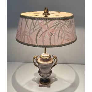 Important Marble Lamp Decorated With A Bronze Crown At The Base, Large Handles