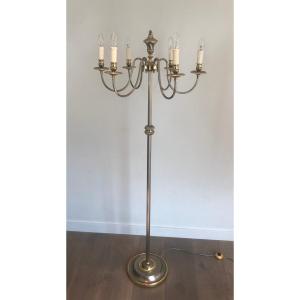Neoclassical Style Silvered And Brass 6 Lights Floor Lamp. French Work. Circa 1940