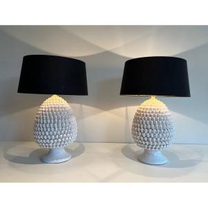Pair Of Important Ceramic Table Lamps. Circa 1970