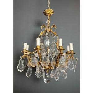 Cristal And Bronze Chandelier. French Work In The Louis 15th Style. Circa 1900