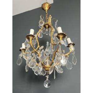 Cristal And Bronze Chandelier With 6 Arms. French Work In The Style Of Louis The 15th.