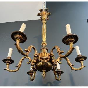 6 Arms Bronze Chandelier. French Work In The Style Of Louis The 16th. Circa 1900