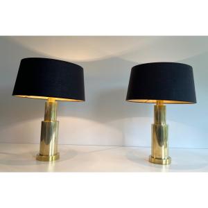 Pair Of Modernist Brass Table Lamps. French Work. Circa 1970