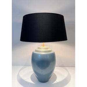 Ceramic Table Lamp In A Blue Color. Sweedish Work By Kosta. Circa 1970