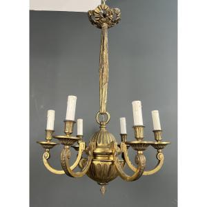 6 Arms Bronze Chandelier. French Work In The Style Of Louis The 16th. Circa 1900