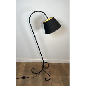 Black Lacquered And Brass Floor Lamp. French Work In The Style Of Jean Royère. Circa 1950