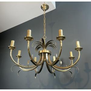 Brushed Metal And Gilt Metal Pineapple Chandelier. French Work In The Style Of Maison Charles. 