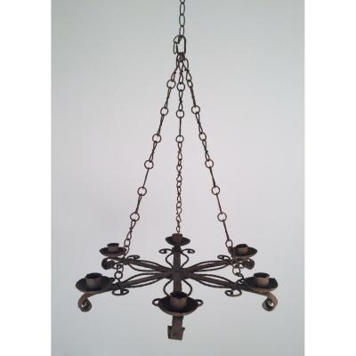Wrought Iron Chandelier 5-light Around 1920.