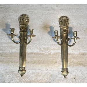 Pair Of Empire Style Bronze Wall Lights, Quiver Model