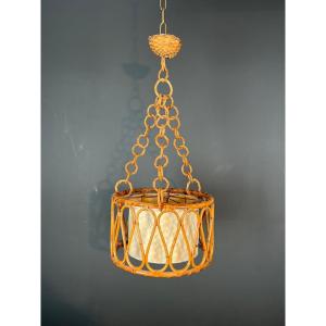 Small Rattan Chandelier In The Style Of Adrien Audoux And Frida Minet (audoux-minet)