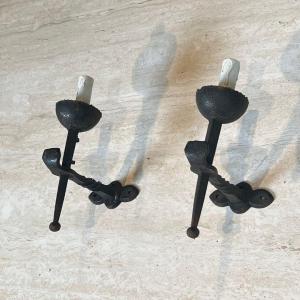 Pair Of Gothic Style Wrought Iron Wall Lights
