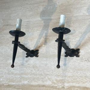 Pair Of Gothic Style Wrought Iron Wall Lights