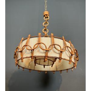 Rattan Chandelier In The Style Of Adrien Audoux And Frida Minet (audoux-minet)