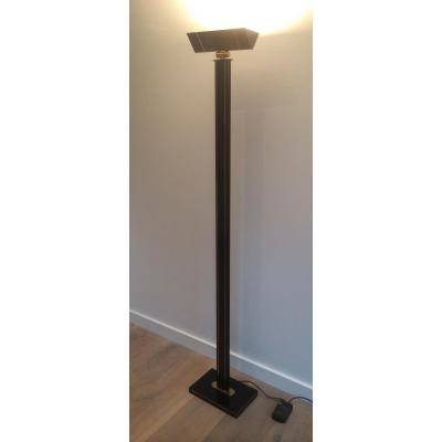 Parquet Floor Lamp Black Lacquered And Brass. Around 1970