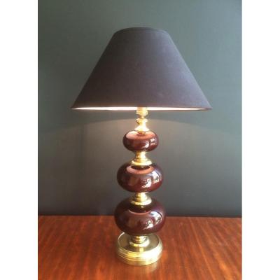 Lamp Brass And Glass Colour Red. Around 1960