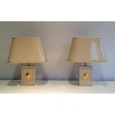 Lamps Pair To Golden Turtles From Decor. Around 1970